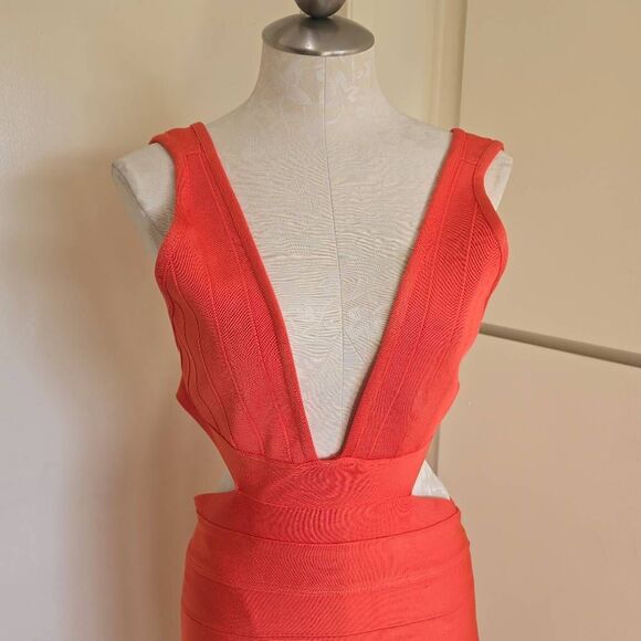 Herve Leger Forever 21 Coral Cutout Bandage Midi Dress, NWT, XL - Picture 5 of 9